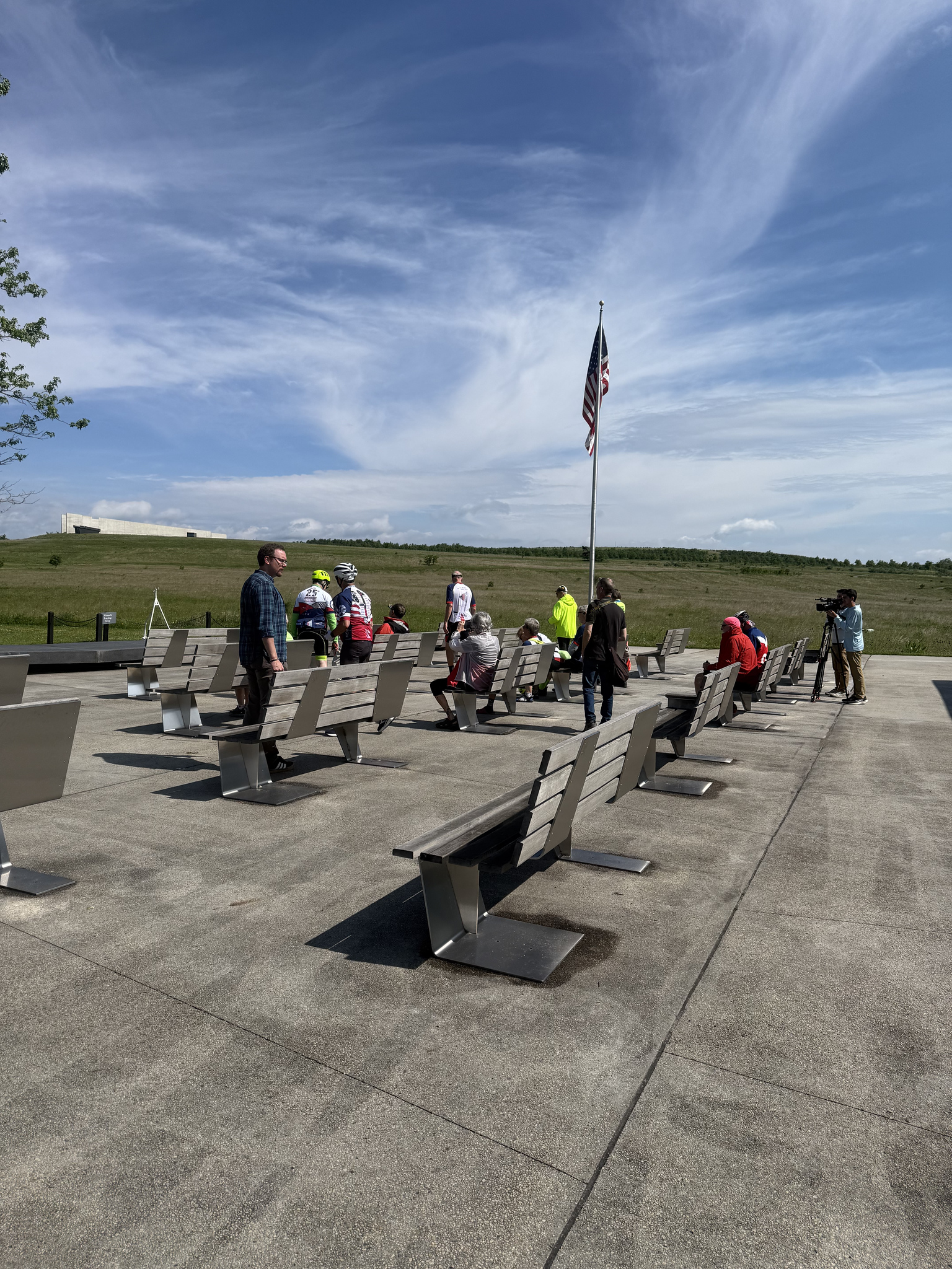 Cyclists gather in the Memorial Plaza for presentation