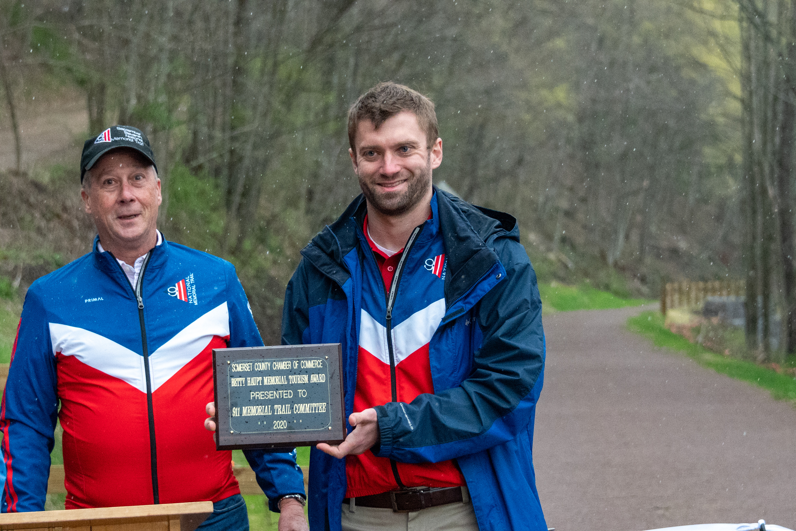 Ron Aldom, Somerset Chamber of Commerce presents the Betty Haupt Tourism Award to Jeff McCauley, Director of Trail Development for the Alliance